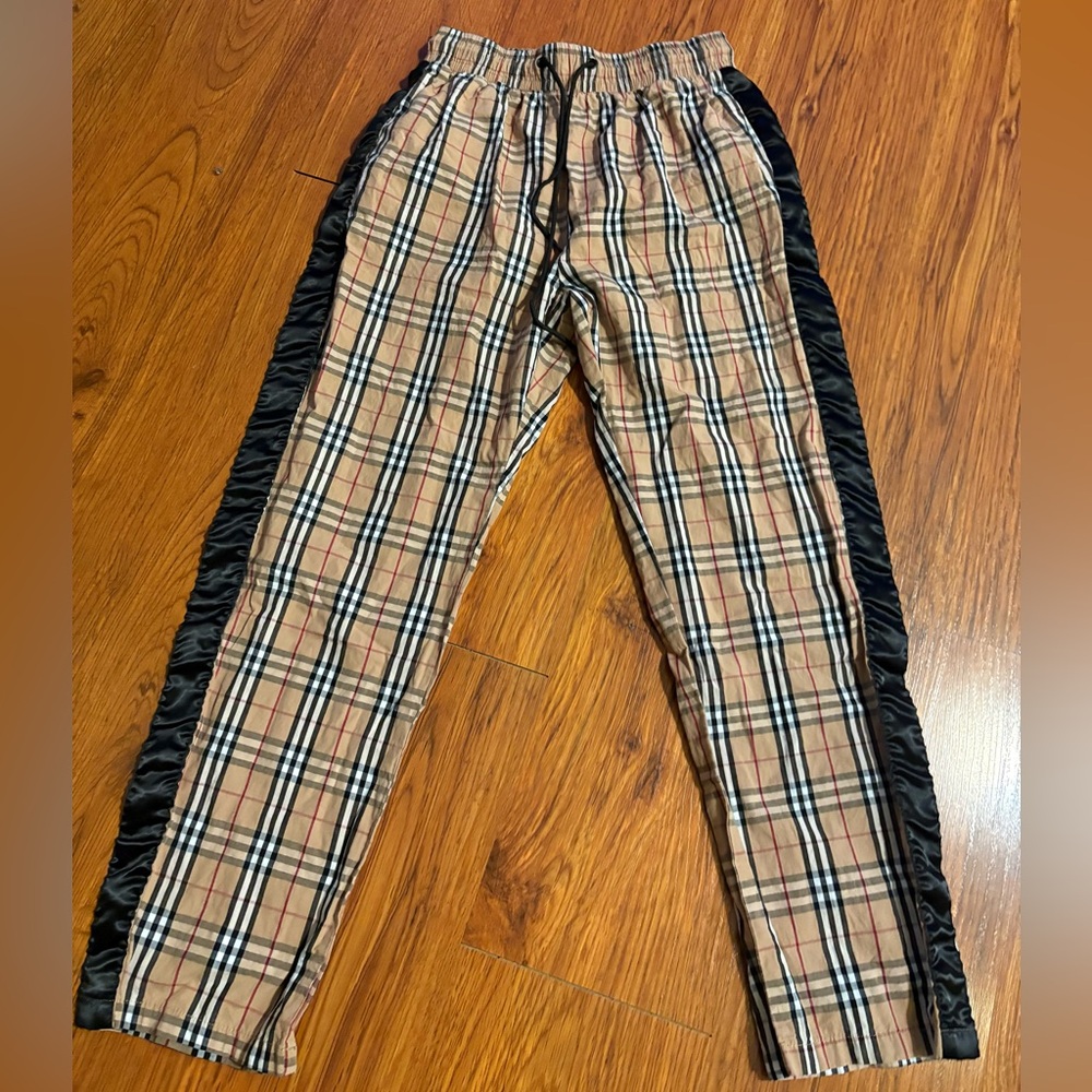 Burberry Beige Plaid Drawstring Pants